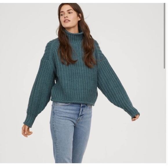 H&M Oversized Boxy Chunky Knit Sweater Dark Turquoise Size XL - Picture 3 of 12
